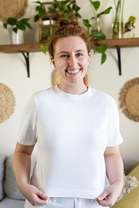 Happy woman in bohemian apartment