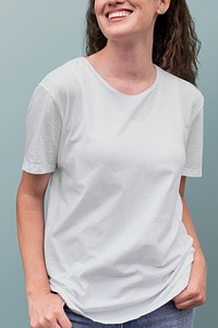 Woman in white tee casual wear fashion