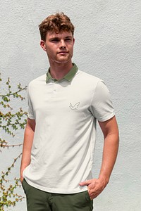 Man in beige polo shirt, men&rsquo;s summer apparel fashion