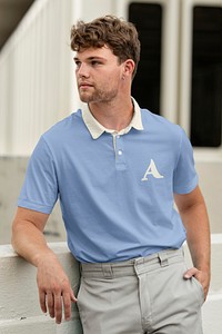 Man in blue polo shirt, men&rsquo;s summer apparel fashion