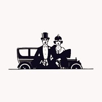 Vintage couple arriving event clipart vector. Free public domain CC0 image.