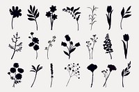 Flower silhouette, spring nature collage element vector set