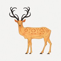 Stag sticker, vintage animal illustration psd