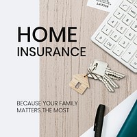 Home insurance Instagram post template, editable text psd