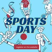 Sports day Instagram post template, cute athlete illustration psd