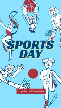 Sports day Instagram story template, cute athlete illustration psd