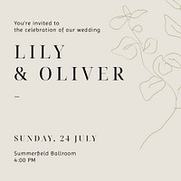 Minimal wedding Instagram post template, line art design psd