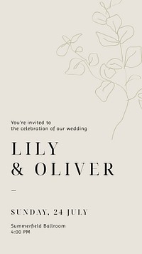 Minimal wedding Instagram story template, line art design psd