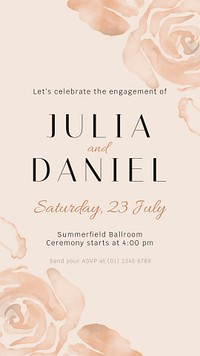 Wedding invitation Instagram story template, watercolor aesthetic psd