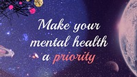 Aesthetic galaxy presentation template, mental health quote psd