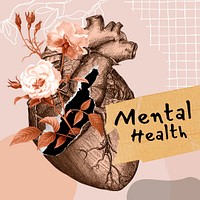 Mental health Instagram post template, floral surrealism design psd