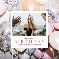 Feminine birthday Instagram post template, instant photo film frame psd