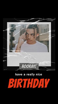 Instant film Instagram story template, birthday greeting card psd