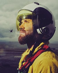 Man wearing a helmet in the forest for forest management. Original public domain image from Flickr