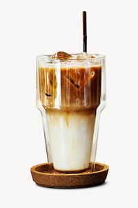 Iced latte coffee sticker, refreshment image psd