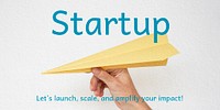 Startup business Twitter post template, hand holding paper plane psd