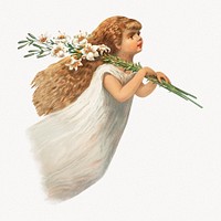 Angel holding lilies vintage illustration