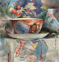 Still Life with Tea Cup (1876) by <a href="https://www.rawpixel.com/search/Samuel%20Colman?sort=curated&amp;page=1">Samuel Colman</a>. Original from The Smithsonian Institution. Digitally enhanced by rawpixel.