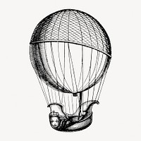 Air balloon collage element, hand drawn artwork psd