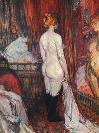 Woman showing her nude bum. Woman before a Mirror (1897) by Henri de Toulouse-Lautrec. Original from The MET museum. Digitally enhanced by rawpixel.