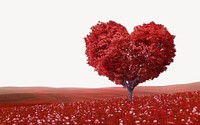 Red heart tree border, nature background psd