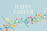 Happy Easter greeting template psd vintage floral watercolor blue greeting banner