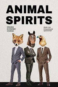 Animal spirits business template, abstract remixed media psd