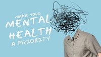 Mental health banner template, creative remixed media psd