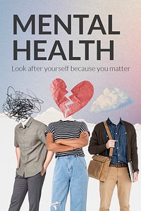 Mental health template, wellness, creative remixed media psd