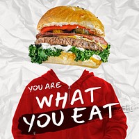 Foodie Instagram post template, you are what you eat quote psd