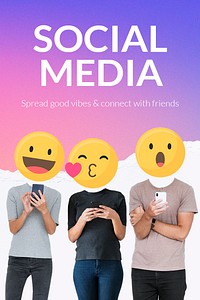 Social media lovers template, emoticon heads psd