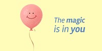 Pink balloon Twitter ad template, positive quote psd