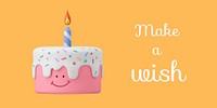 Birthday cake Twitter post template, make a wish quote psd