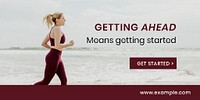 Jogging woman Twitter post template, wellness ad psd