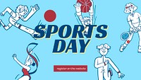 Sports day blog banner template, cute athlete illustration psd