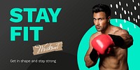 Exercising man Twitter post template, fitness campaign psd