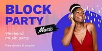 Music party Twitter post template, African American woman photo psd