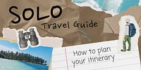 Solo travel Twitter post template, paper collage design psd