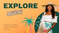 Beach tour PowerPoint presentation template, promotion ad psd