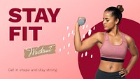 Exercising woman PowerPoint presentation template, fitness campaign psd