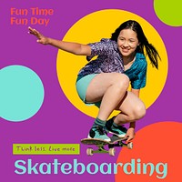 Skateboarding hobby Instagram post template, editable design psd