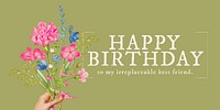 Vintage flower Twitter post template, birthday greeting card psd