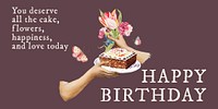 Vintage flower Twitter post template, birthday greeting card psd