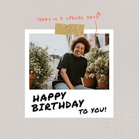 Happy Birthday Instagram post template, instant photo film frame psd