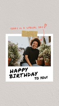 Happy Birthday Instagram story template, instant photo film frame psd