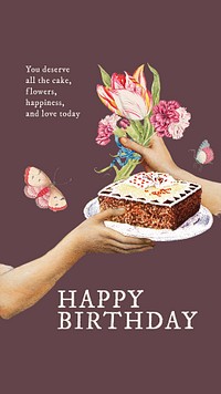 Vintage flower Instagram story template, birthday greeting card psd