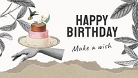 Vintage birthday presentation template, cake illustration psd