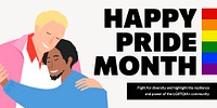 Pride Month Twitter post template, gay couple illustration psd