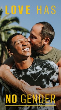 LGBTQ couple Instagram story template, love has no gender quote psd