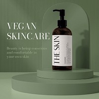 Vegan skincare Instagram post template, olive green design psd